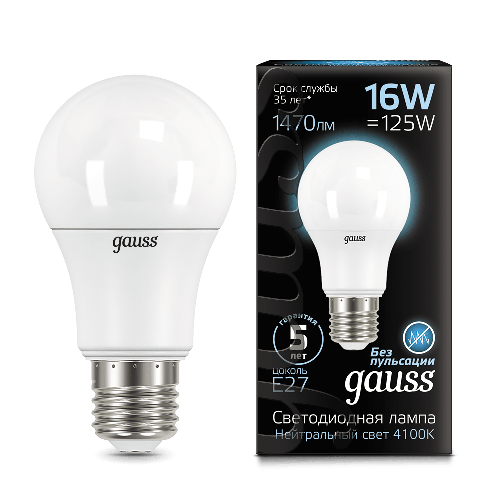 Лампа Gauss LED A60 16W E27 1470lm 4100K 